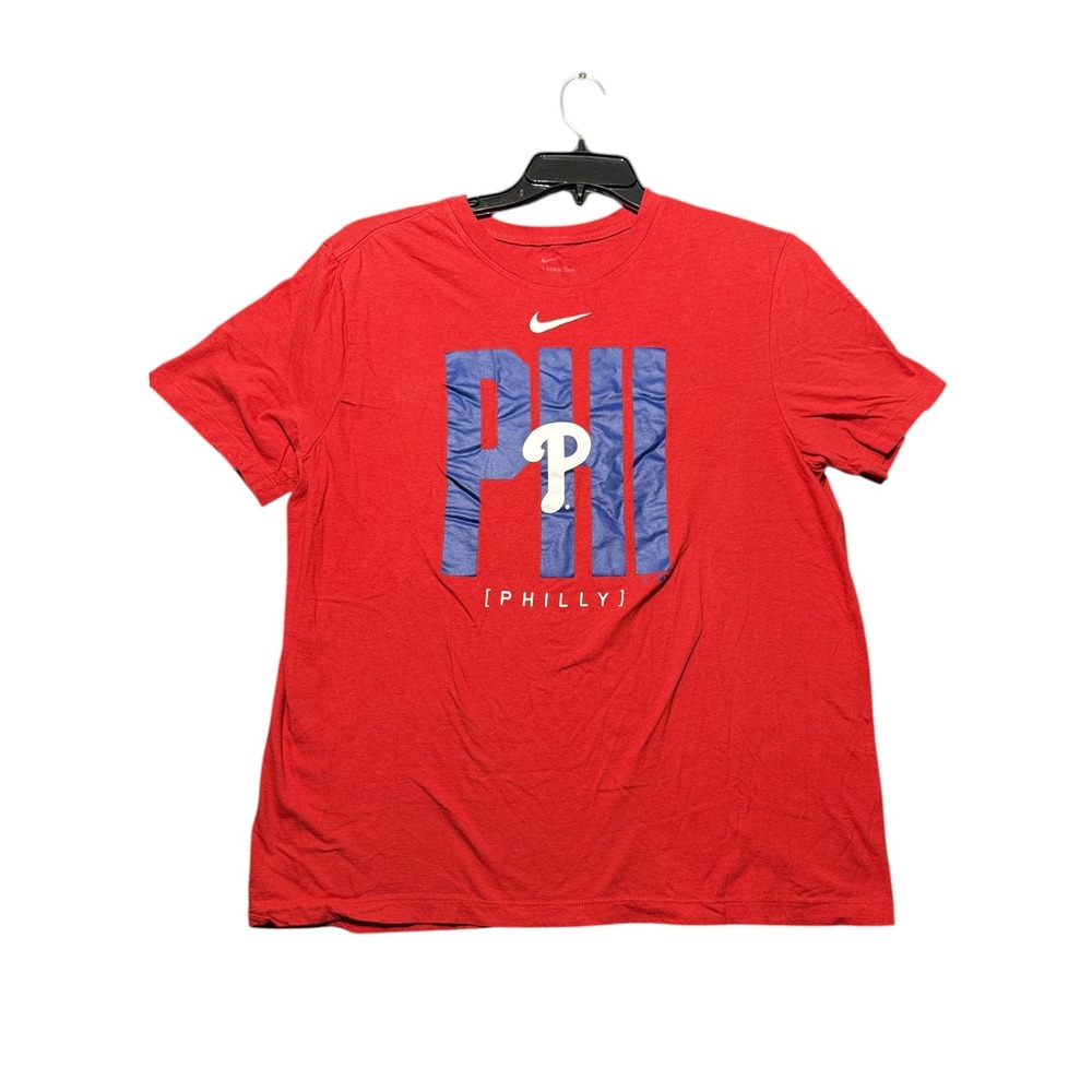 Nike Philadelphia Phillies T-Shirt Mens Large Red Excellent PHI Graphic Tee